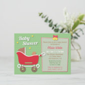 Teddy Bear Sleigh Stroller Baby Douche Invitations (Debout devant)