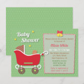 Teddy Bear Sleigh Stroller Baby Shower Invitaties Kaart (Voorkant / Achterkant)