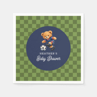 Teddy Bear Soccer Sport Checkboard Baby Shower Servet