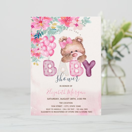Teddy Bear Spring Flowers Baby shower Kaart (Staand voorkant)