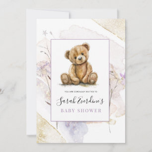 Teddy Bear Spring Wildflowers Baby shower Kaart