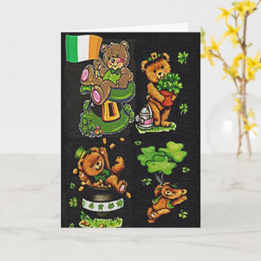 Teddy Bear St. Patrick's Day Collectie Kaart (Gele Bloem)