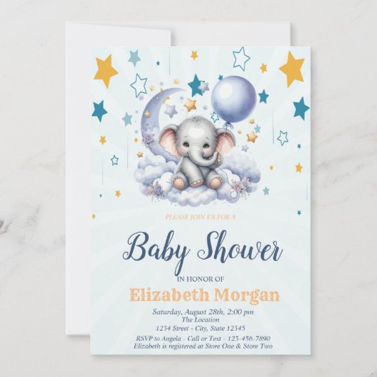Teddy Bear, Sterren Cloud Moon Balloon Baby shower Kaart (Voorkant)