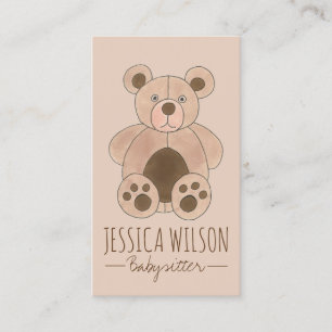 Teddy Bear stuffed Animal Babysitter Nanny Daycare Visitekaartje