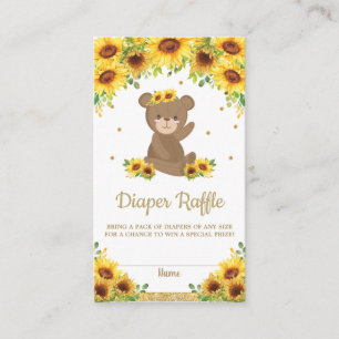 Teddy Bear Sunflower Baby shower Diaper Raffle Informatiekaartje