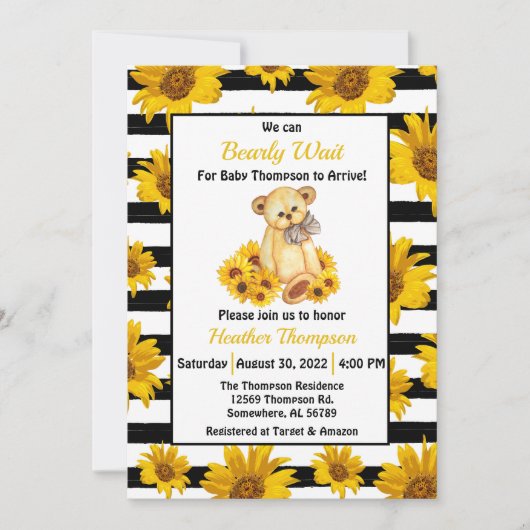 Teddy Bear Sunflower Baby shower Kaart (Voorkant)