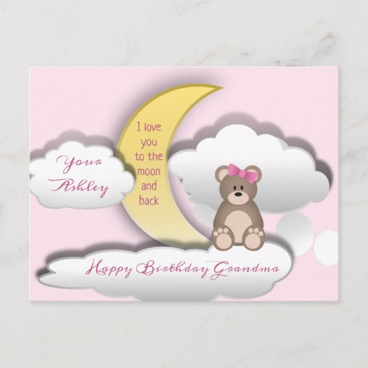 Teddy Bear sur la Lune Carte postale Anniversaire (Devant)