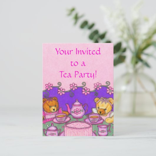 Teddy Bear Tea Party ~ Postcard Invitation (Debout devant)