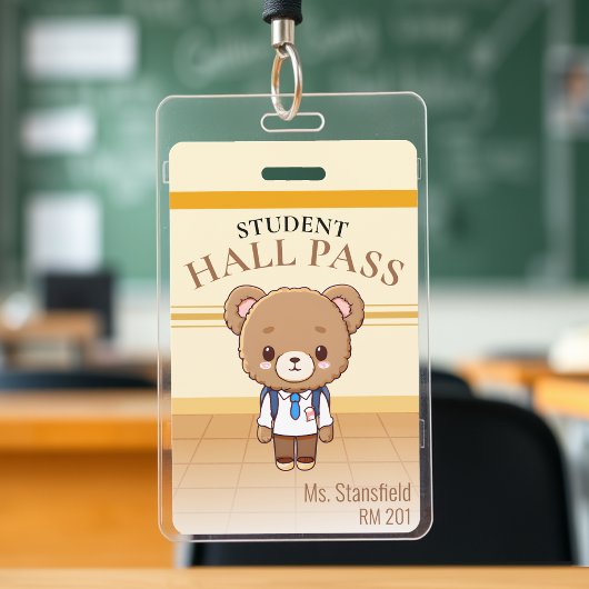 Teddy Bear Teacher School Classroom Hall Pass Badge