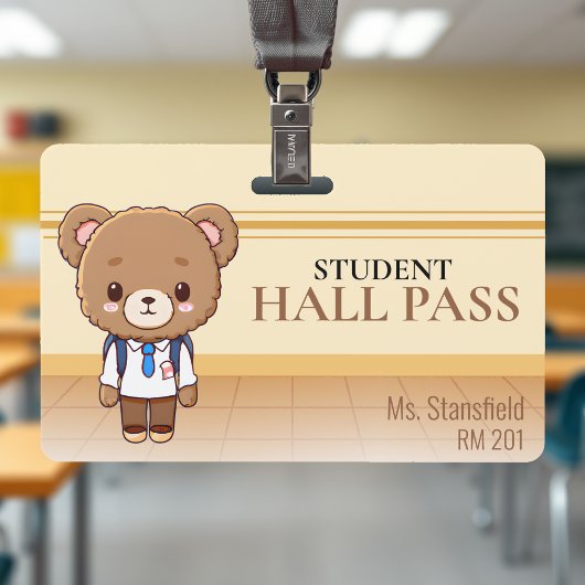 Teddy Bear Teacher School Classroom Hall Pass Badge
