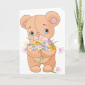 Teddy Bear Tenant Un Bouquet Cartes De Voeux (Devant)