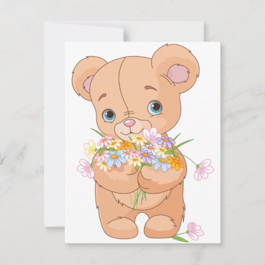 Teddy Bear Tenant Une Invitation Bouquet (Devant)