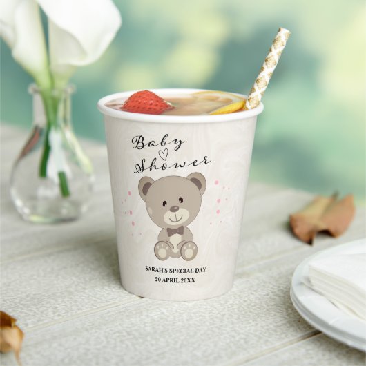 Teddy Bear Theme Baby shower (Meisroze) Papieren Bekers (Insitu)
