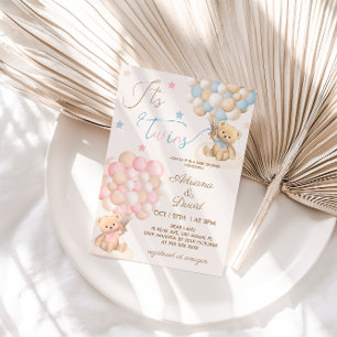 Teddy Bear Theme Twins Jongen en Meisje Baby showe Kaart