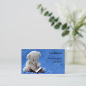 Teddy Bear Time to Read Blue Stuffed Animal, ZKOA Visitekaartje (Staand voorkant)