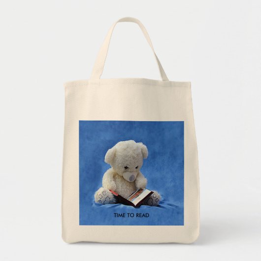 Teddy Bear Time to Read Blue Stuffing Animal Tote Bag (Voorkant)