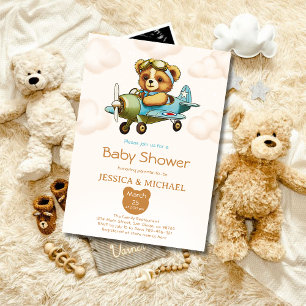Teddy Bear Tiny Pilot Vliegtuig Baby shower Kaart