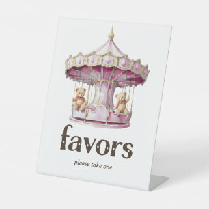 Teddy Bear Twin Girl Baby shower Favors Reclamebord Met Voetstuk