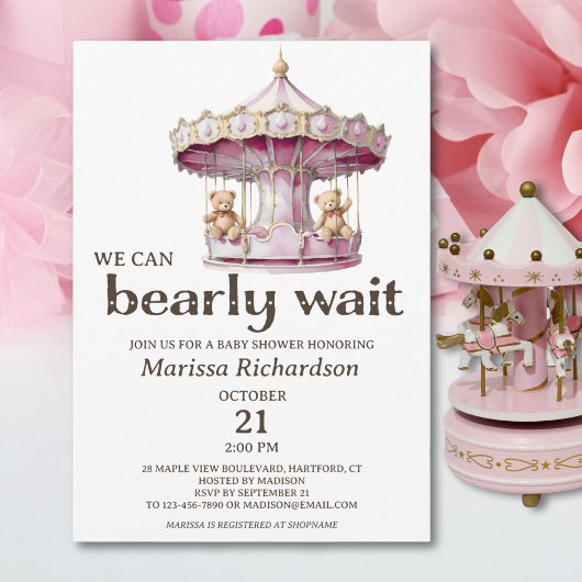 Teddy Bear Twin Girls Baby shower Invitation