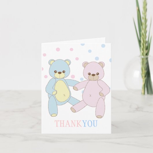 Teddy Bear Twins Merci Carte pour notes (Devant)