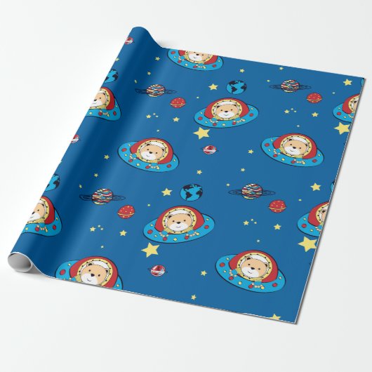 Teddy Bear UFO Cadeaupapier (Uitgerold)