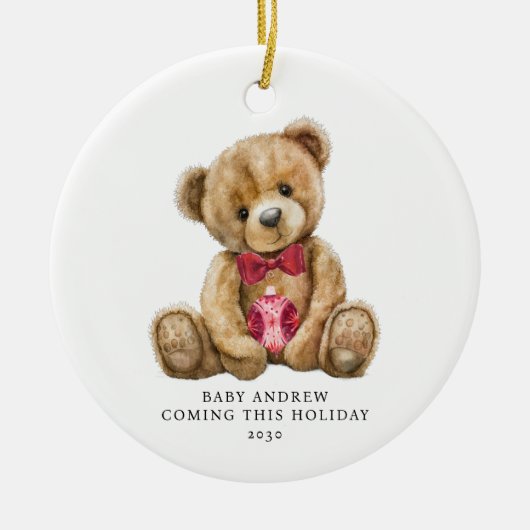 Teddy Bear Vakantie Baby Aankondiging Keepsake Keramisch Ornament (Voorkant)