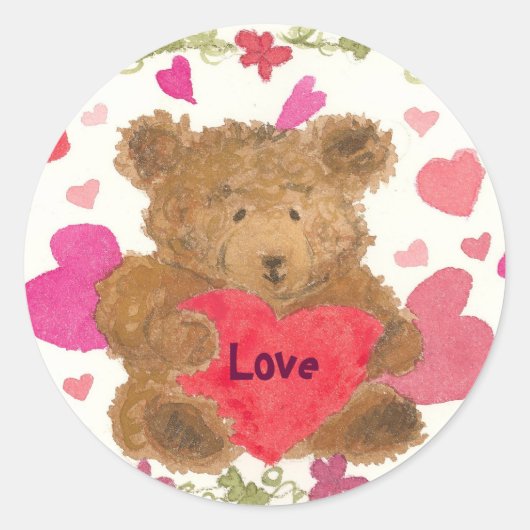 Teddy Bear Valentijn Ronde Sticker (Voorkant)