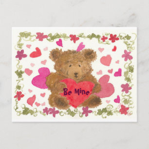 Teddy Bear Valentijn Waterverf Be Mine Feestdagenkaart