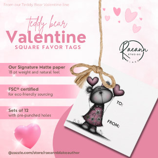 Teddy Bear Valentine Square Favor Tags Bedankjes Labels