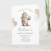 Teddy Bear verjaardagsuitnodiging, Beary 1st Birth (Voorkant)