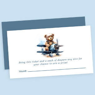 Teddy Bear Vliegtuig Baby Shower Luier Raffle Informatiekaartje