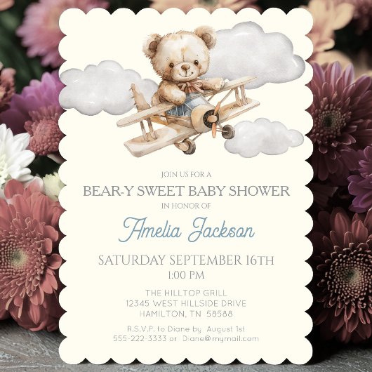 Teddy Bear Vliegtuig Baby shower Uitnodiging