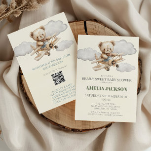 Teddy Bear Vliegtuig Baby shower Uitnodiging