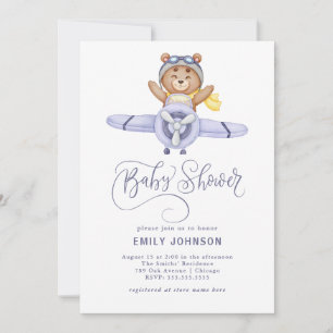 Teddy Bear Vliegtuig Baby shower Uitnodiging