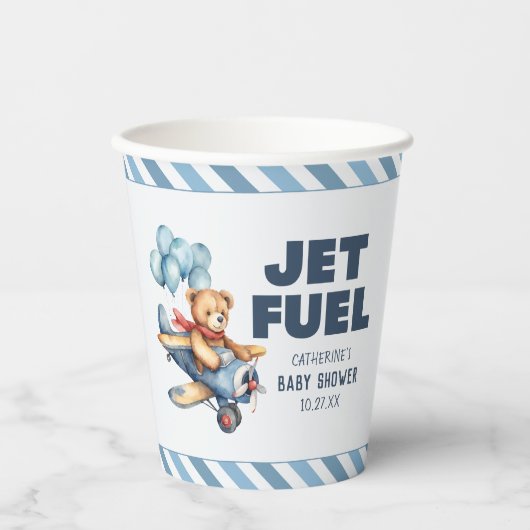 Teddy Bear Vliegtuig Ballonnen Jongen Baby shower Papieren Bekers (Voorkant)