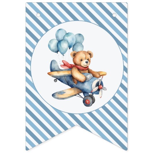 Teddy Bear Vliegtuig Ballonnen Jongen Baby shower Vlaggetjes (Eerste vlag)