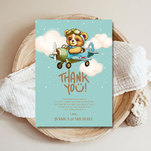 Teddy Bear Vliegtuig Boy Barly Wachten Baby shower Bedankkaart