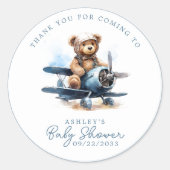 Teddy Bear Vliegtuig Waterverf Baby Dank u Ronde Sticker (Voorkant)