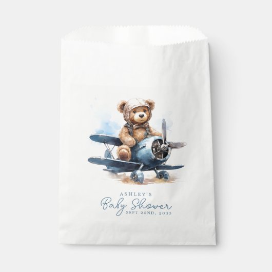 Teddy Bear Vliegtuig Waterverf Boy Baby shower Bedankzakje (Voorkant)