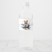 Teddy Bear Vliegtuig Waterverf Boy Baby shower Waterfles Etiket (Voorkant)