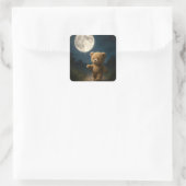 Teddy Bear Walking With a Moon Balloon Vierkante Sticker (Tas)
