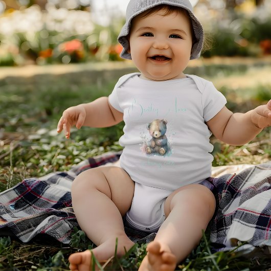 Teddy Bear Waterverf Floral Greenery Custom Name Romper