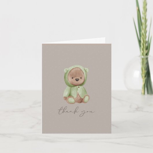 Teddy Bear Waterverf Green Brown Neutral Bedankkaart (Voorkant)