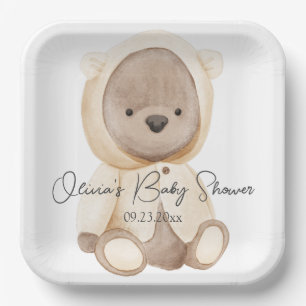 Teddy Bear Waterverf Persoonlijk Baby shower Papieren Bordje