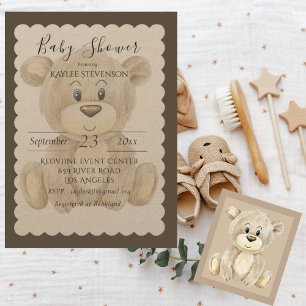 Teddy Bear Waterverf Rustisch Baby shower Kaart
