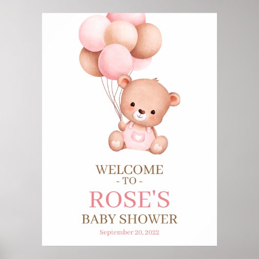 Teddy Bear Waterverf Welkome Baby shower Poster (Voorkant)