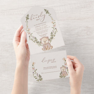Teddy Bear, we kunnen Baby shower afwachten All In One Uitnodiging