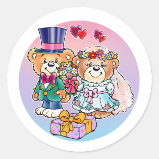 Teddy Bear Wedding Couple Ronde Sticker
