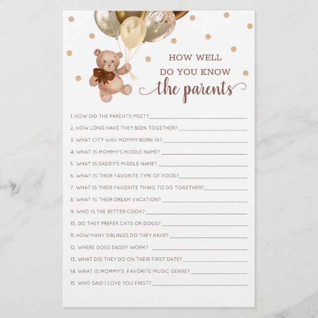 Teddy Bear weet hoe goed je het ouderlijk spel ken (Voorkant)