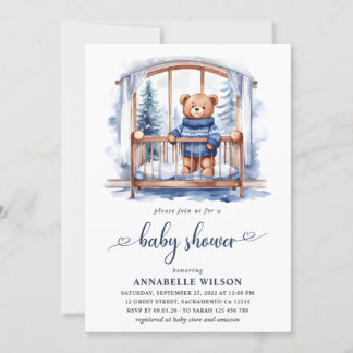 Teddy Bear Winter Boy Baby shower Kaart